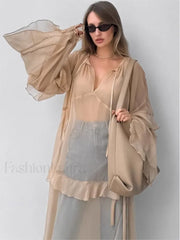 Khaki Batwing Ruffle Boho Dress