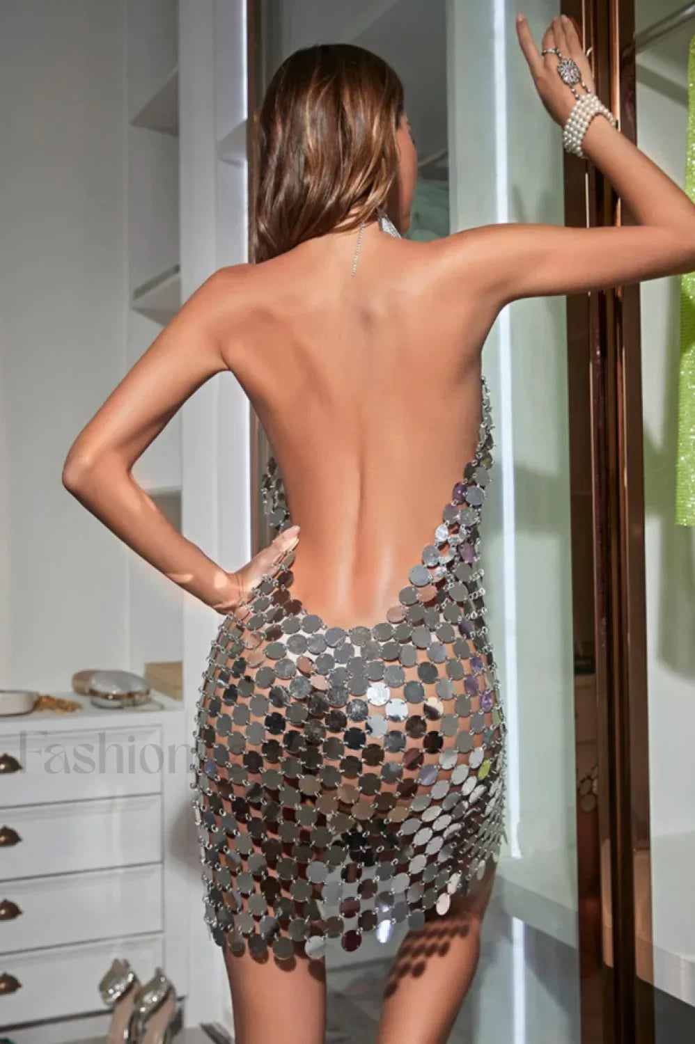 Kimora Halterneck Stylish Chainmail Mini Dress Secondary image