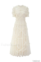 Kinley Ruched Ruffle Charming Hem Maxi Dress S / Ivory