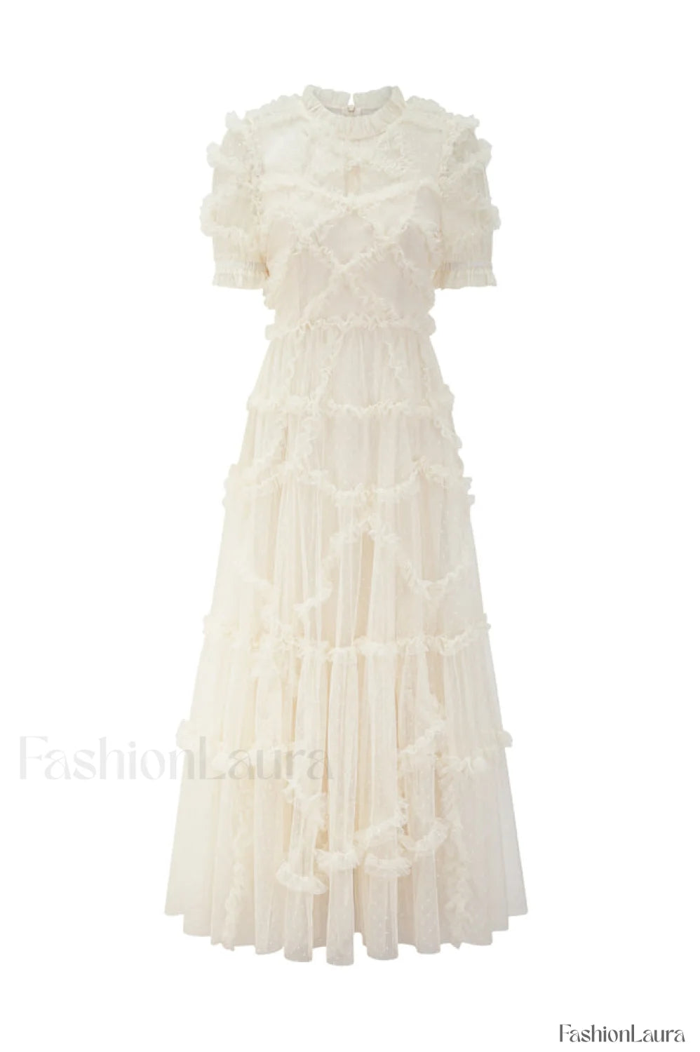 Kinley Ruched Ruffle Charming Hem Maxi Dress S / Ivory