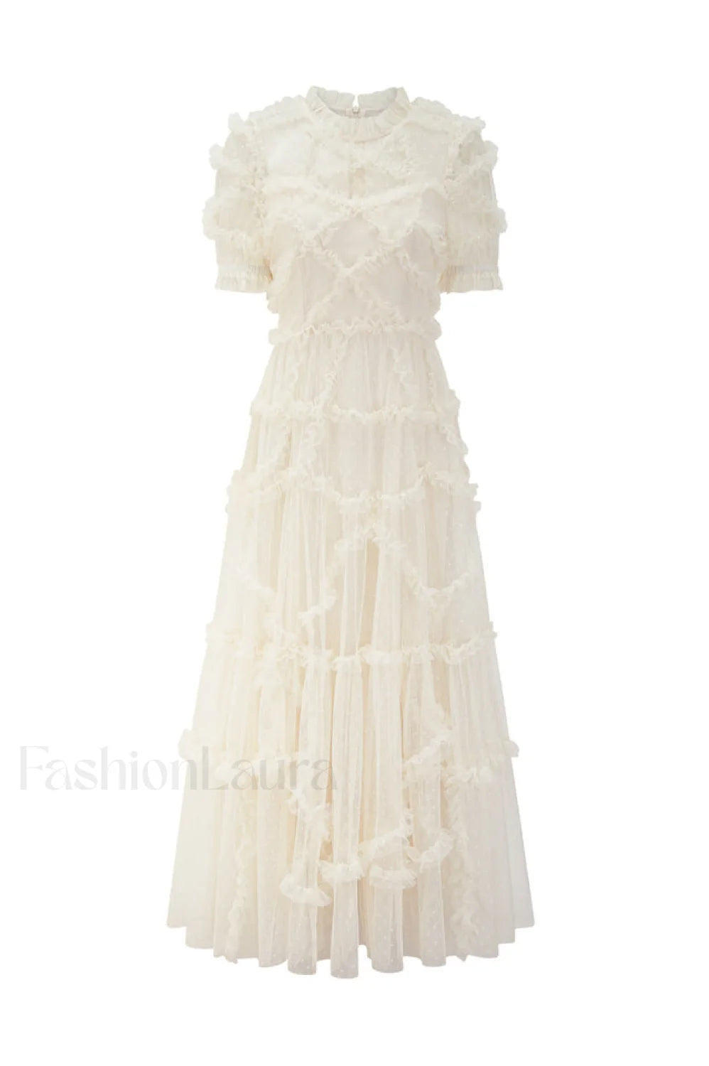 Kinley Ruched Ruffle Charming Hem Maxi Dress S / Ivory