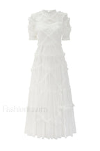 Kinley Ruched Ruffle Charming Hem Maxi Dress S / White