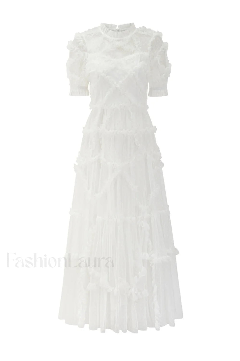 Kinley Ruched Ruffle Charming Hem Maxi Dress S / White