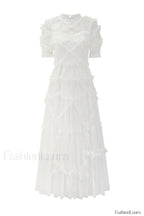 Kinley Ruched Ruffle Charming Hem Maxi Dress S / White