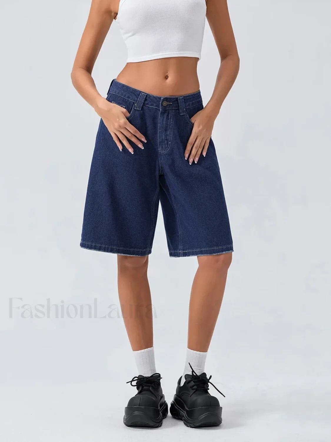 Knee Length Denim Low Rise Wide Leg Casual Streetwear Short Secondary image