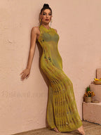 Knit Cut Out Round Neck Sleeveless Slim Cover Up