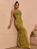 Knit Cut Out Round Neck Sleeveless Slim Cover Up