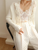 Knit Floral Crocheted Trendy Hollow V neck Cardigan Sweaters L