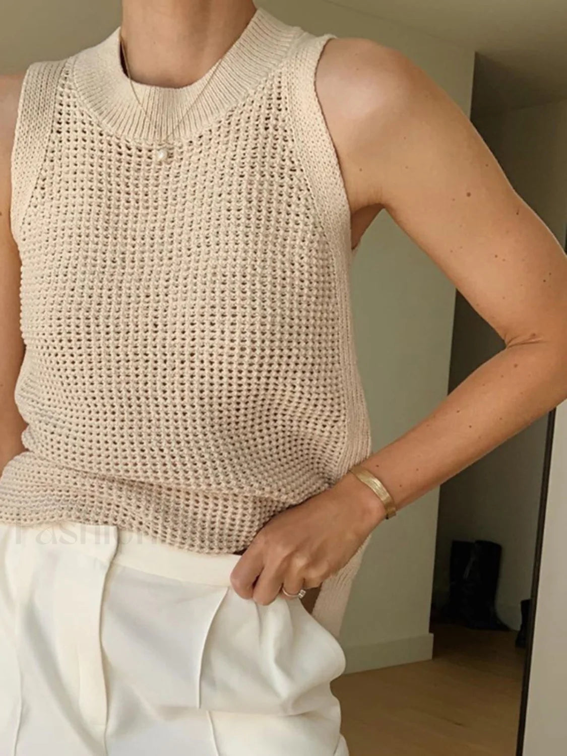 Knit Hollow Graceful Solid Vest Tank Tops & Camis
