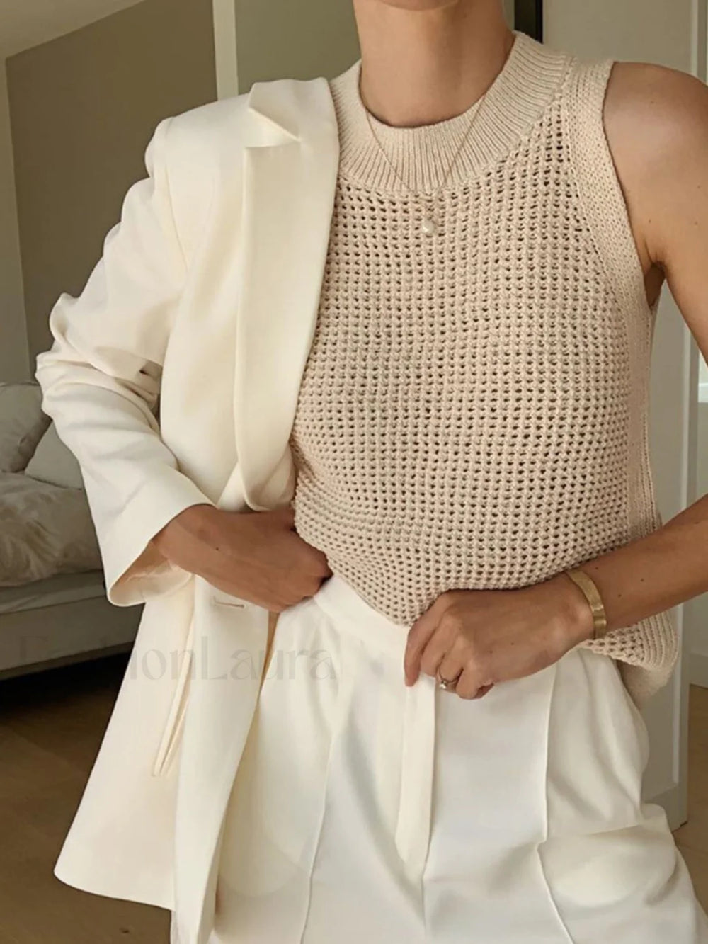 Knit Hollow Graceful Solid Vest Tank Tops & Camis