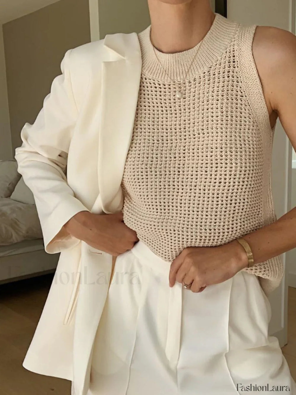 Knit Hollow Graceful Solid Vest Tank Tops & Camis