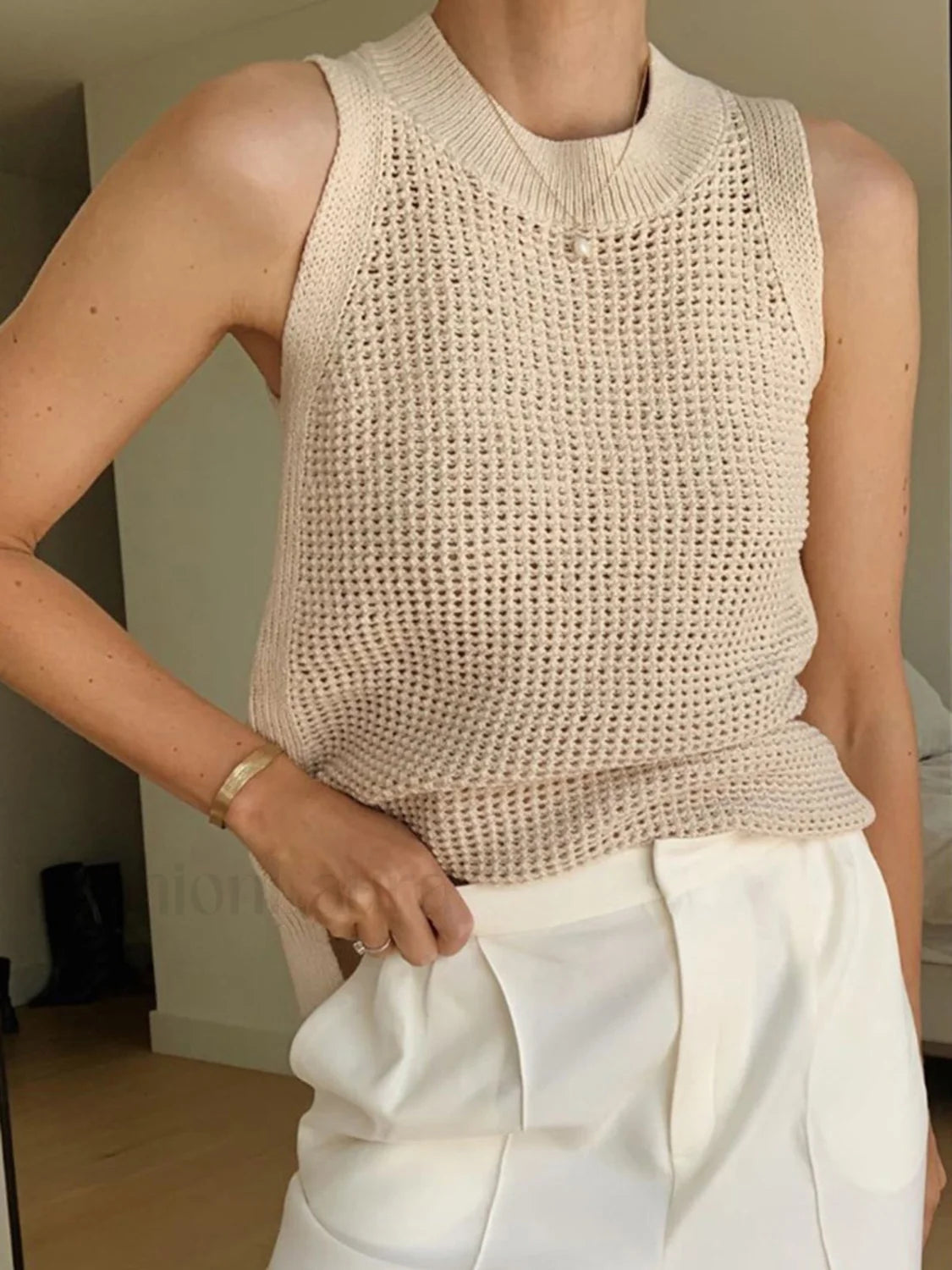 Knit Hollow Graceful Solid Vest Tank Tops & Camis