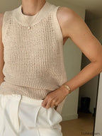 Knit Hollow Graceful Solid Vest Tank Tops & Camis