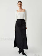 Knit Patchwork Fuzzy Cuff Modern Square Neck Long Sleeve Top Sweaters L