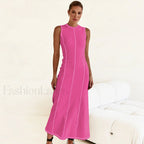Knit Sleeveless A Line Retro Work Dress Rose Red / S