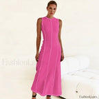 Knit Sleeveless A Line Retro Work Dress Rose Red / S