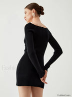 Knit Tied Cutout Long Modern Sleeve Short Sweater Dress Sweaters L