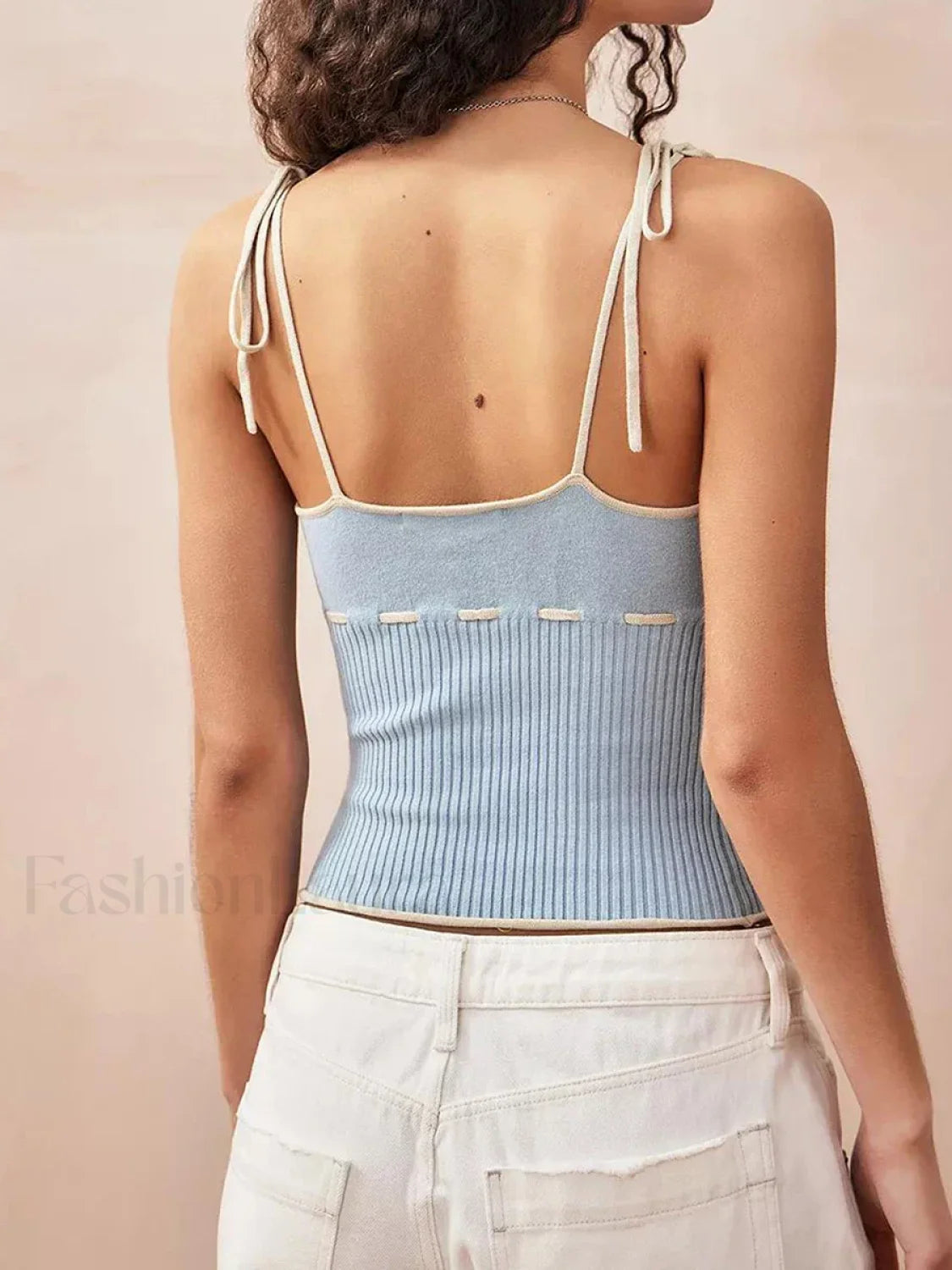 Knitted Contrast Tie-Up Crop Top Secondary image