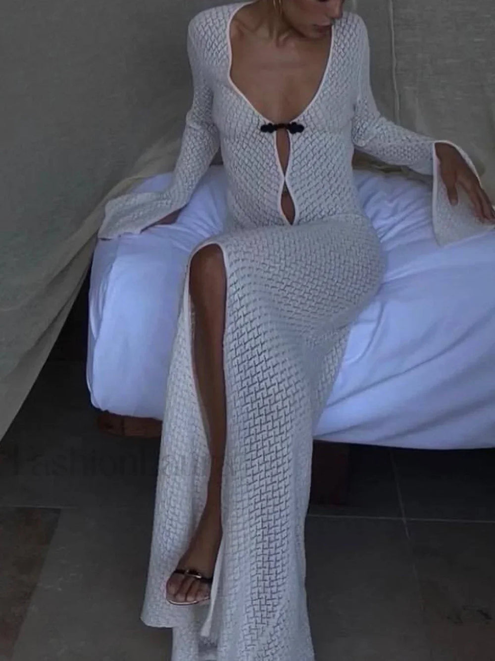 Knitted Cover Graceful Up Beach Dress Sweaters L