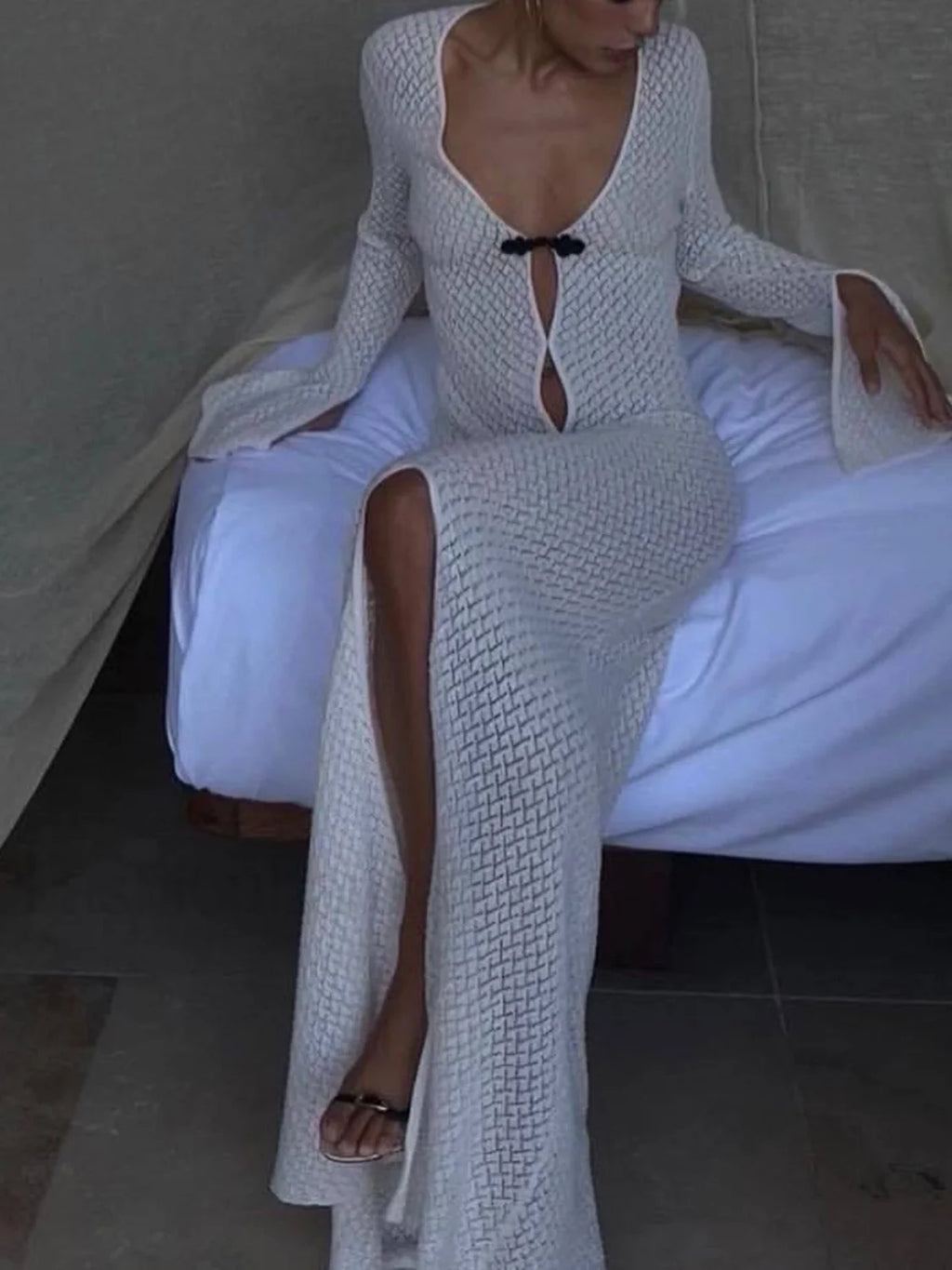 Knitted Cover Graceful Up Beach Dress Sweaters L