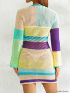 Knitted Cutout Stripe Mini Dress