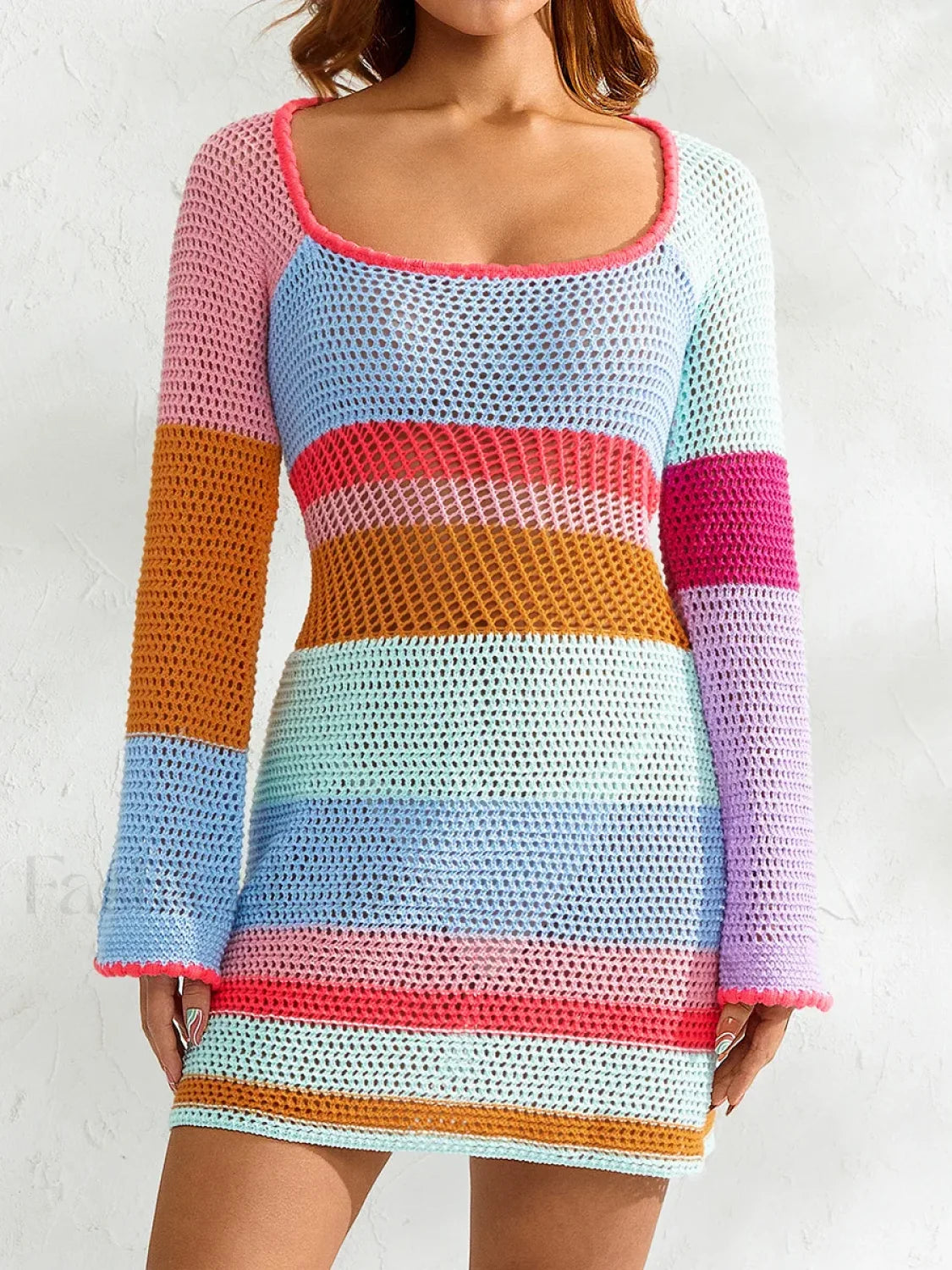 Knitted Cutout Stripe Mini Dress blue / S Main image