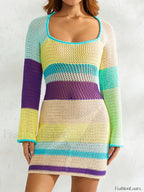 Knitted Cutout Stripe Mini Dress Yellow / S