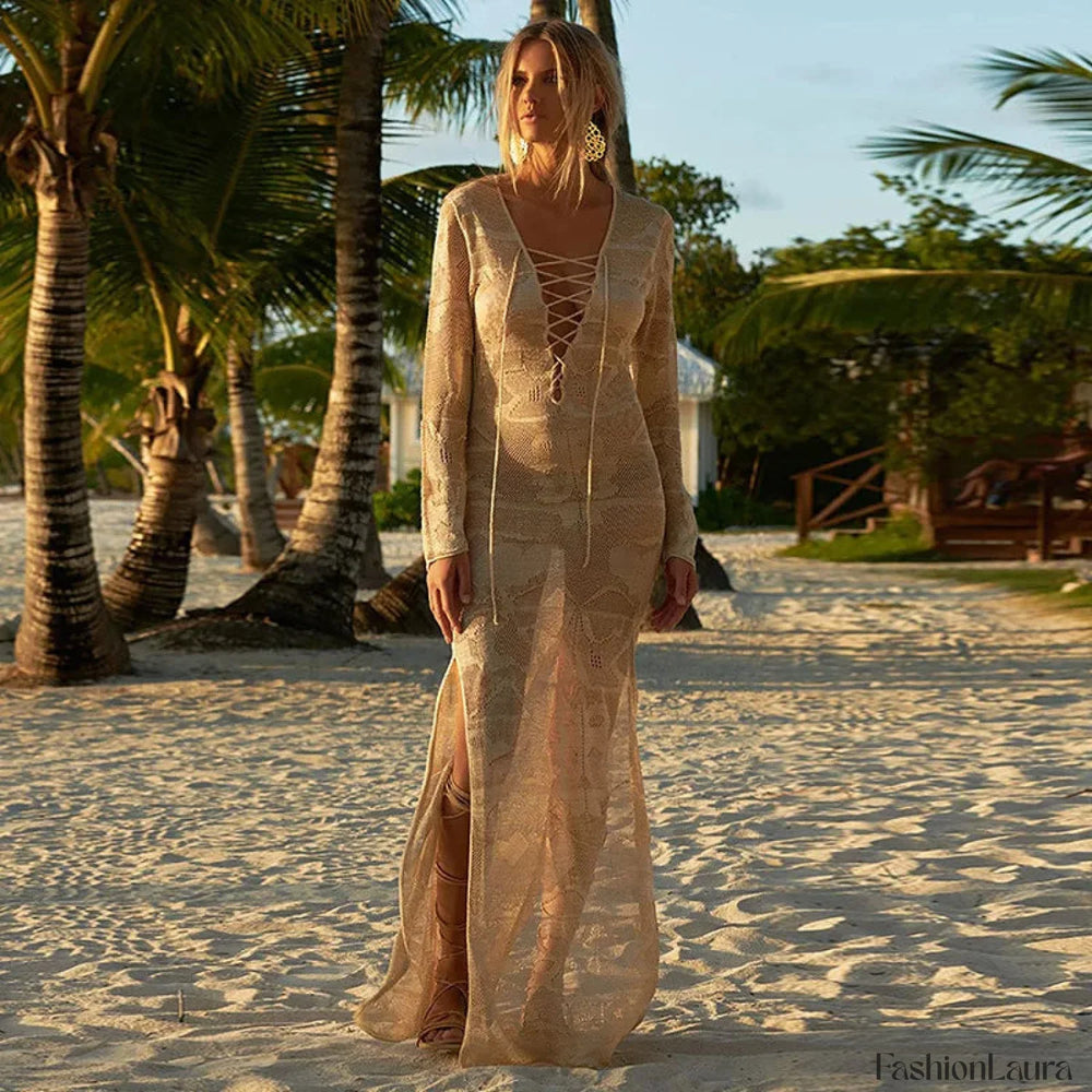 Knitted Hollow Long Dress Cover Up