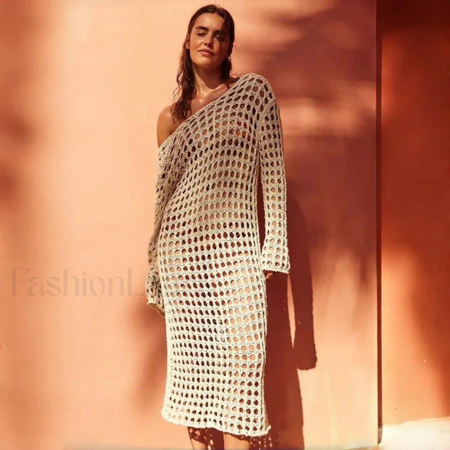 Knitted Hollow Long Dress Cover Up Beige / S Main image