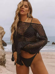 Knitted Hollow Out Slit Cut Cover Up Black / One Size