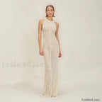 Knitted Hollow Suspender Backless Split Cut Out Cover Up
