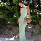 Knitted Hollow Suspender Backless Split Cut Out Cover Up