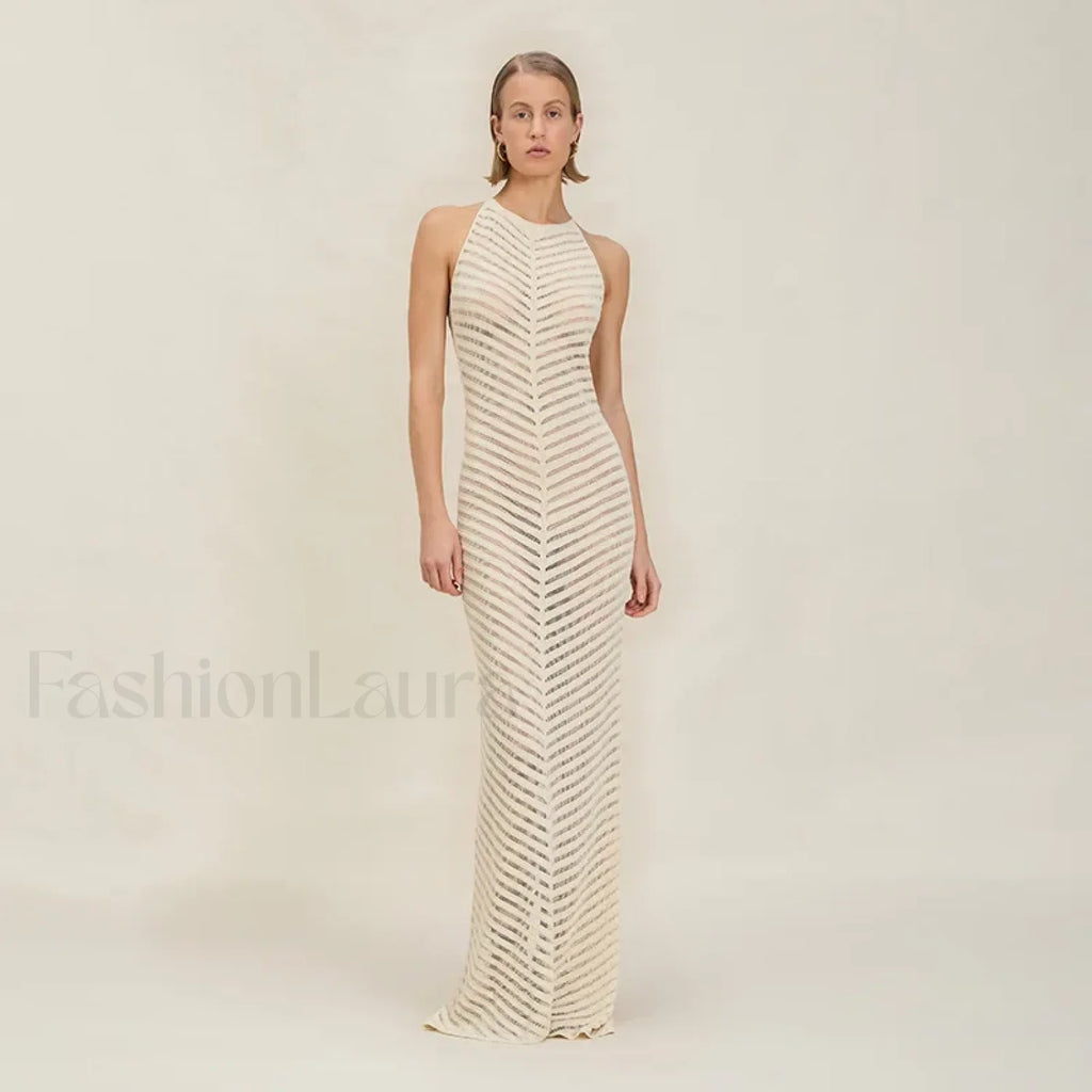 Knitted Hollow Suspender Backless Split Cut Out Cover Up