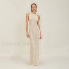 Knitted Hollow Suspender Backless Split Cut Out Cover Up