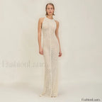 Knitted Hollow Suspender Backless Split Cut Out Cover Up White / S