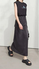 Knitted Letter Embroidered Loose T Shirt Black / S