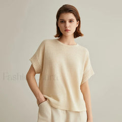 Knitted Pullover Linen Sweater T Shirt Apricot / S