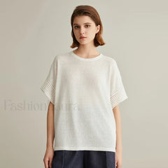 Knitted Pullover Linen Sweater T Shirt White / S