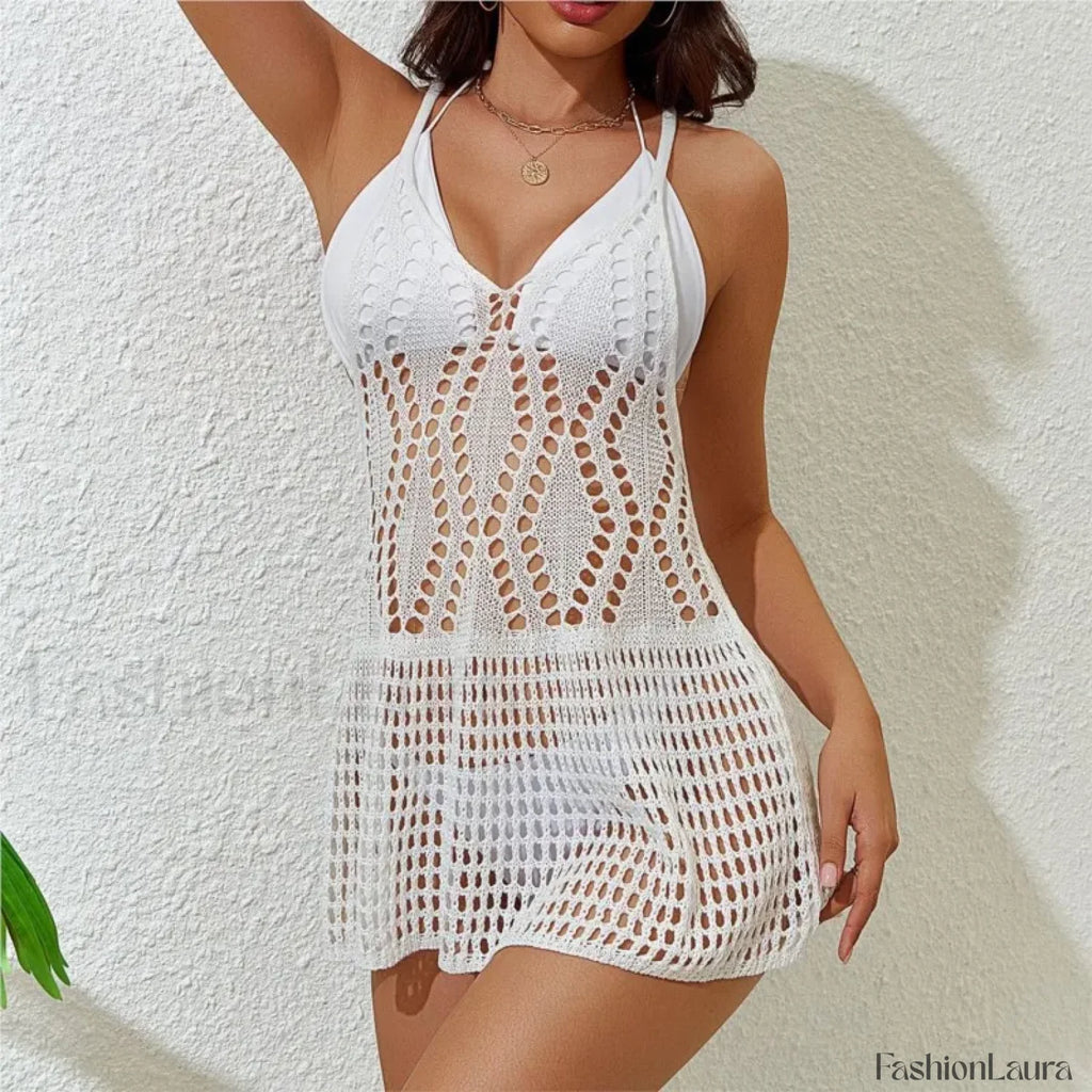 Knitted Side Robe Mini Dress Cover Up WHITE / S