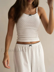Knitted Sleeveless Strap Pants Two Piece Set