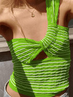 Knitted Stripe One Shoulder Tank Top Green / L Tops&Tees