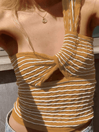 Knitted Stripe One Shoulder Tank Top Green / S Tops&Tees