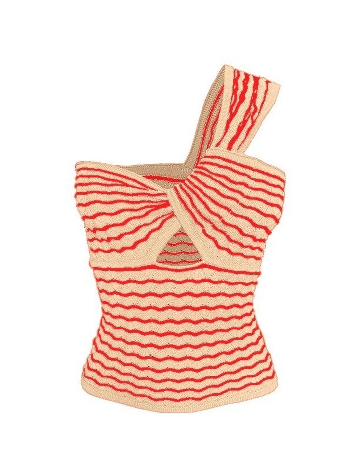 Knitted Stripe One Shoulder Tank Top Secondary image