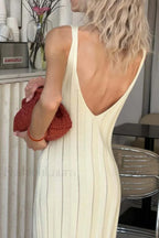 Knitted V Neck Sleeveless Halter Maxi Dress