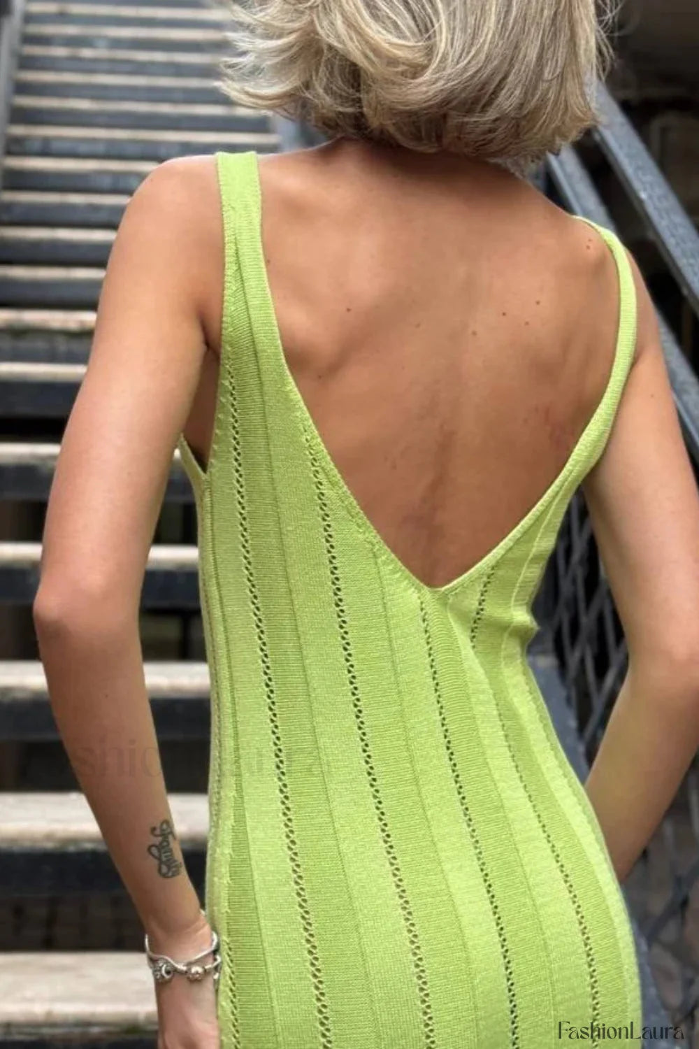 Knitted V Neck Sleeveless Halter Maxi Dress