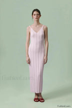 Knitted V Neck Sleeveless Halter Maxi Dress
