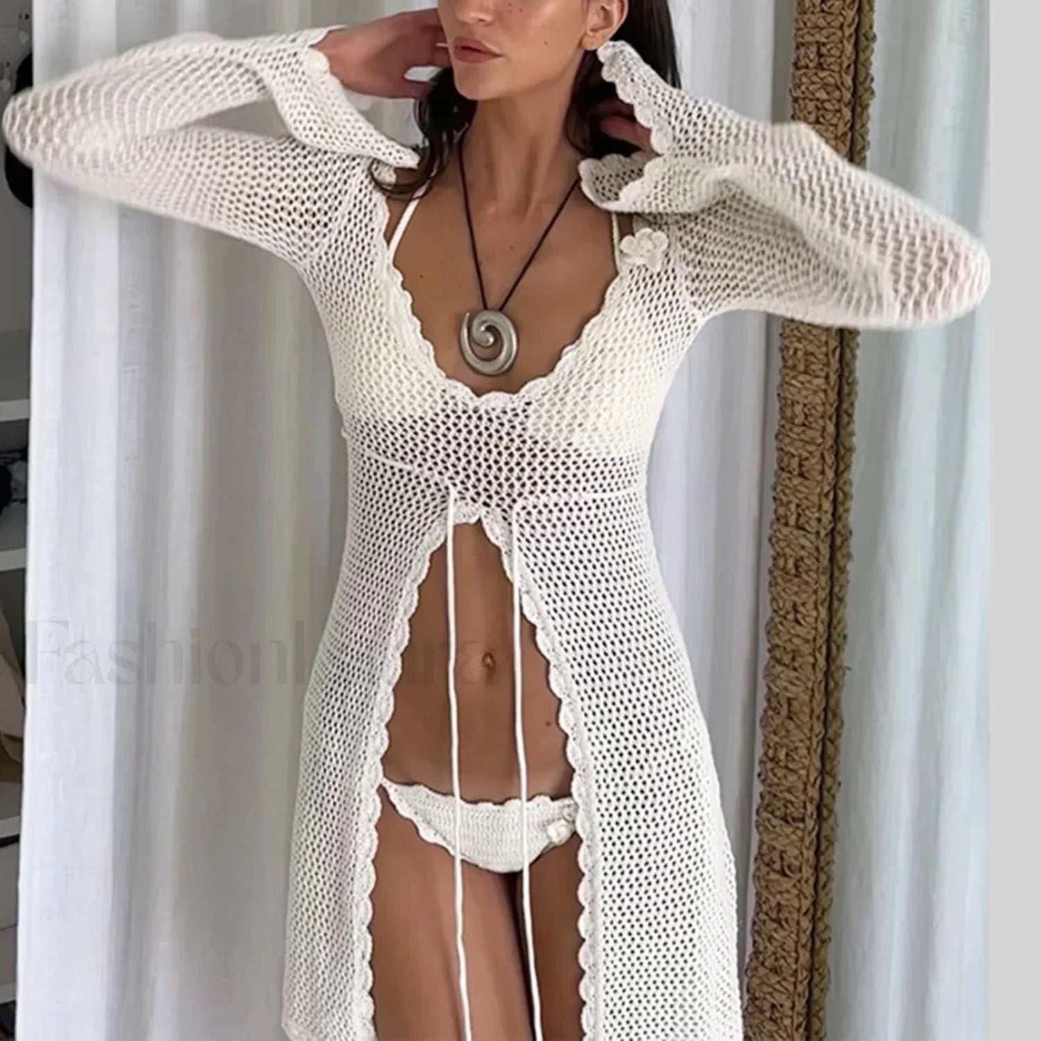 Knitting Cutout Long Sleeve Cover Up Main image