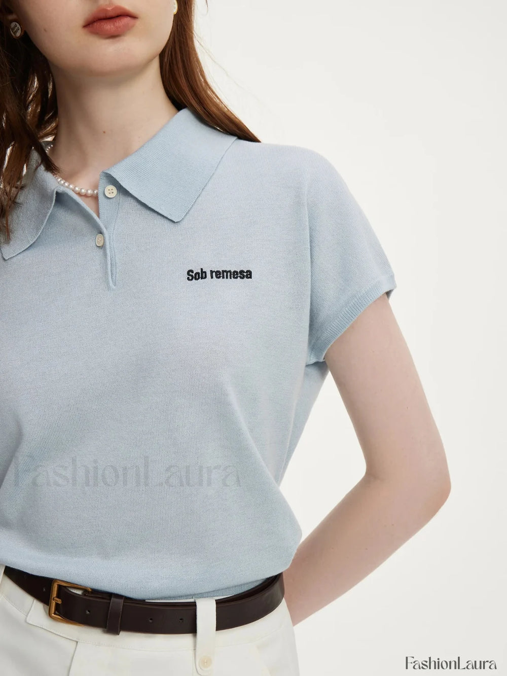 Knitwear Polo Neck Light Blue T Shirt