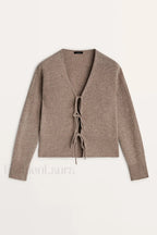 Knot Design Wool Blend Cardigan Camel / XS
