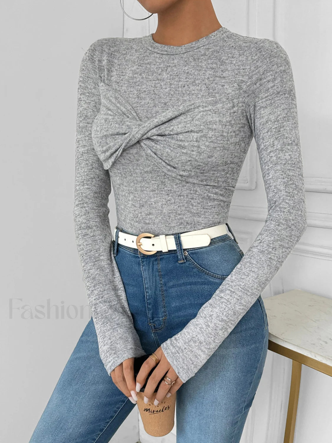 Knotted Skinny Jersey Top Light Grey / XS T Shirts Main image